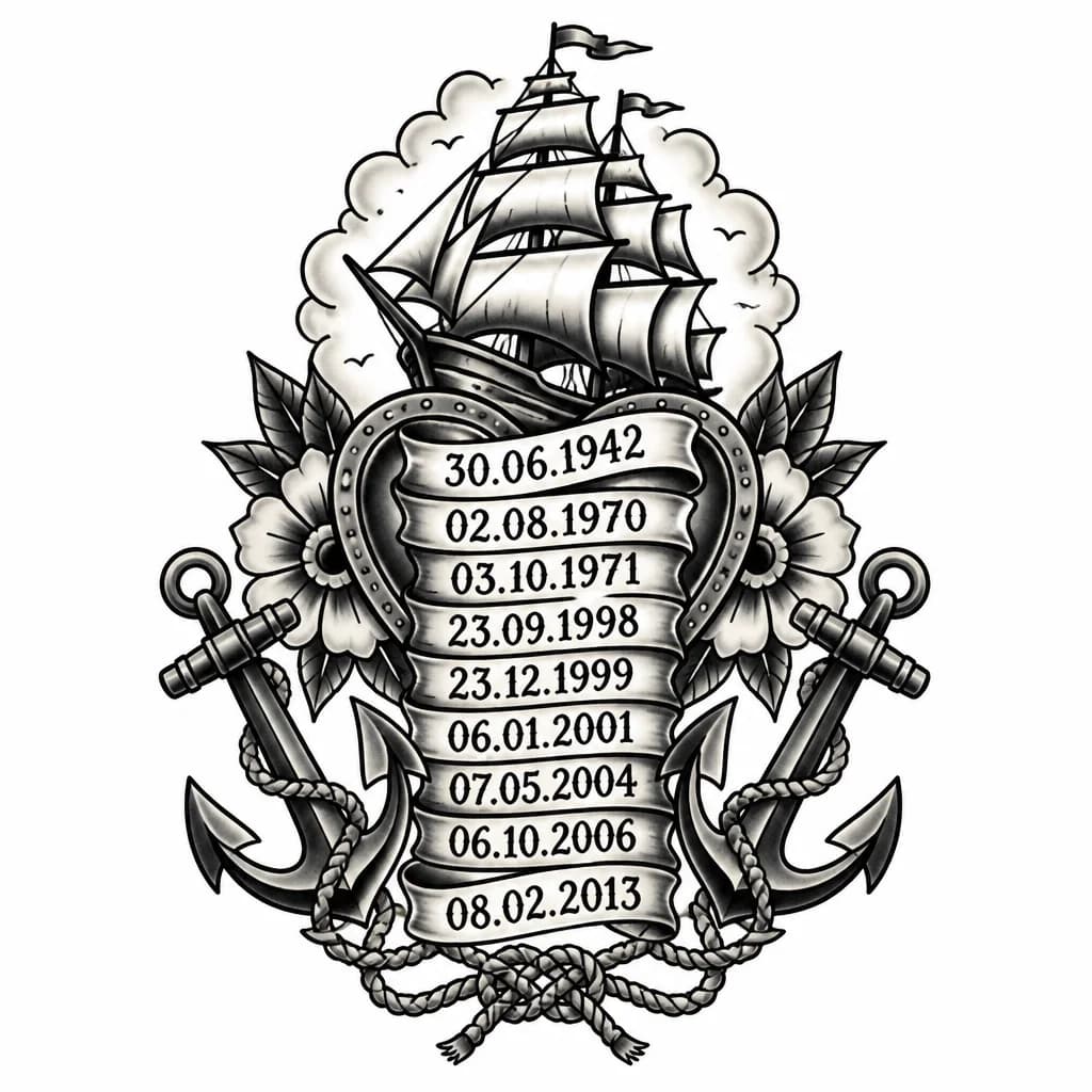 Тату эскиз: Сгенерируй тату
В тату должны быть даты
30.06.1942
02.08.1970
03.10.1971
23.09.1998
23.12.1999
06.01.2001
07.05.2004
06.10.2006
08.02.2013
Тату семейная