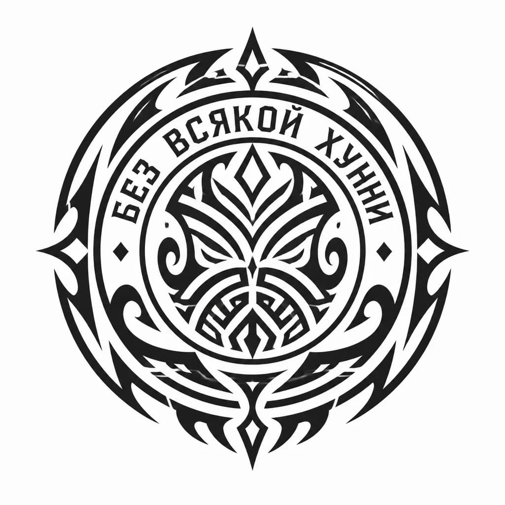 Тату эскиз: Official stamp seal sticker design, circular or hexagonal shape with bold border and center emblem, black and white monochrome, rubber stamp aesthetic, crisp edges, minimalist symbol inside, no fill patterns, tattoo flash sheet illustration, white background, high contrast, clean lines