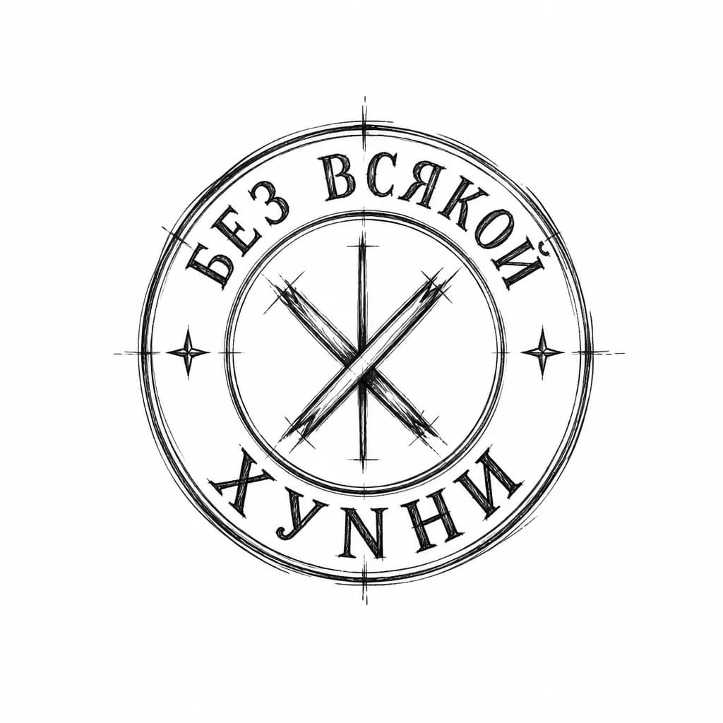 Тату эскиз: Official stamp seal sticker design, circular or hexagonal shape with bold border and center emblem, black and white monochrome, rubber stamp aesthetic, crisp edges, minimalist symbol inside, no fill patterns, tattoo flash sheet illustration, white background, high contrast, clean lines
