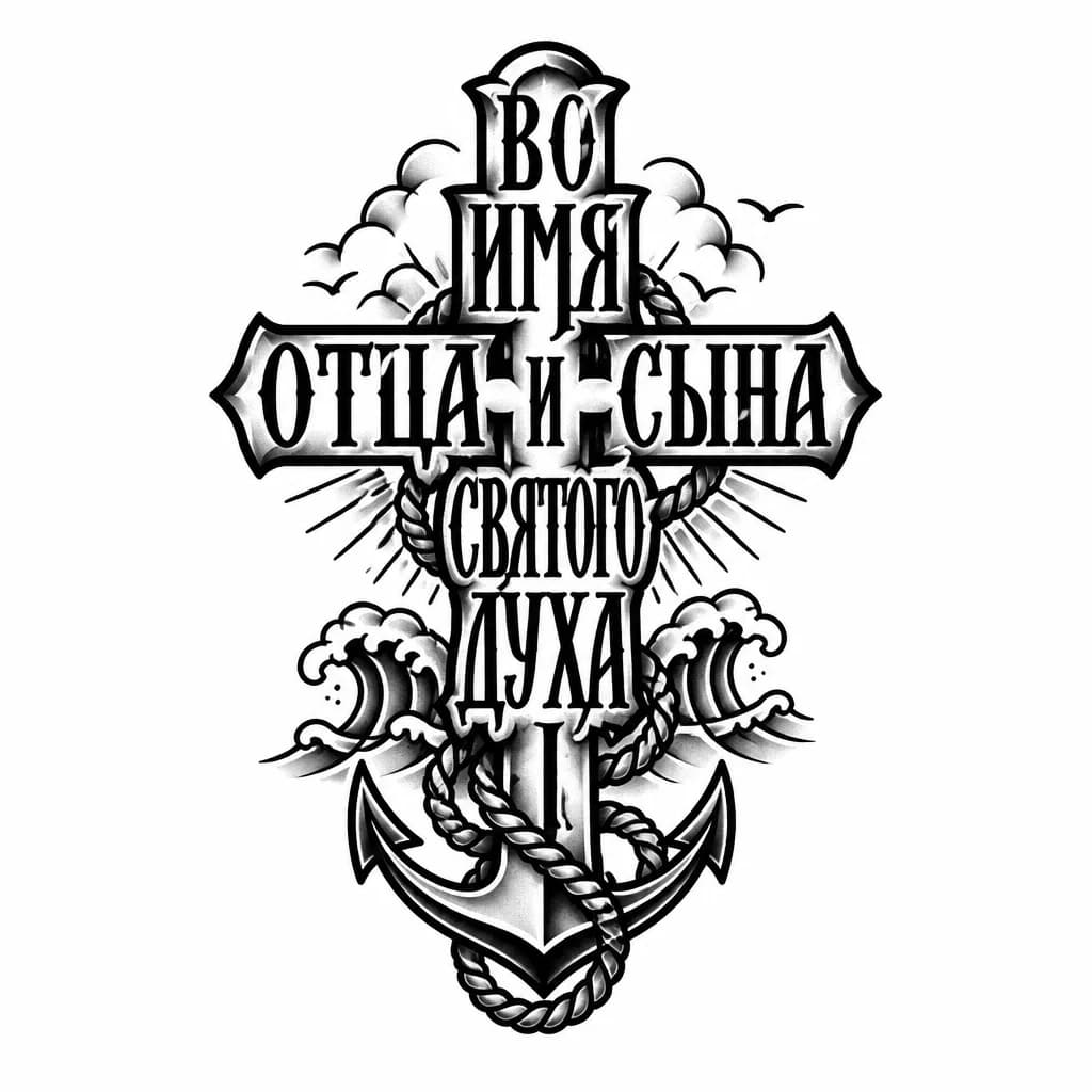 Тату Крест на спине — эскиз Традиционный