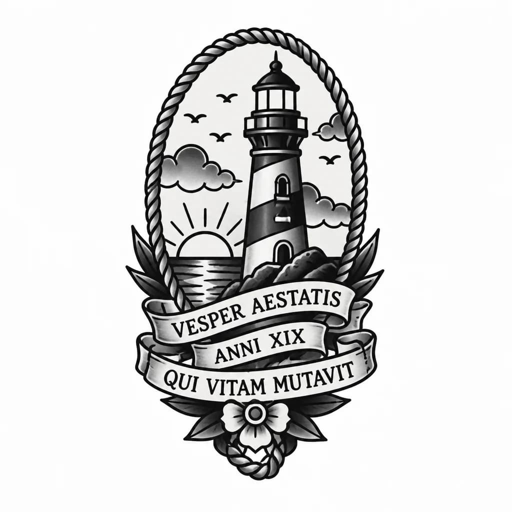 Тату эскиз: Тату эскиз на предплечье мужчина с надписью на латинском языке Вечер лета 19 года изменивший жизнь, и какая нибудь картинка подходящая под текст
