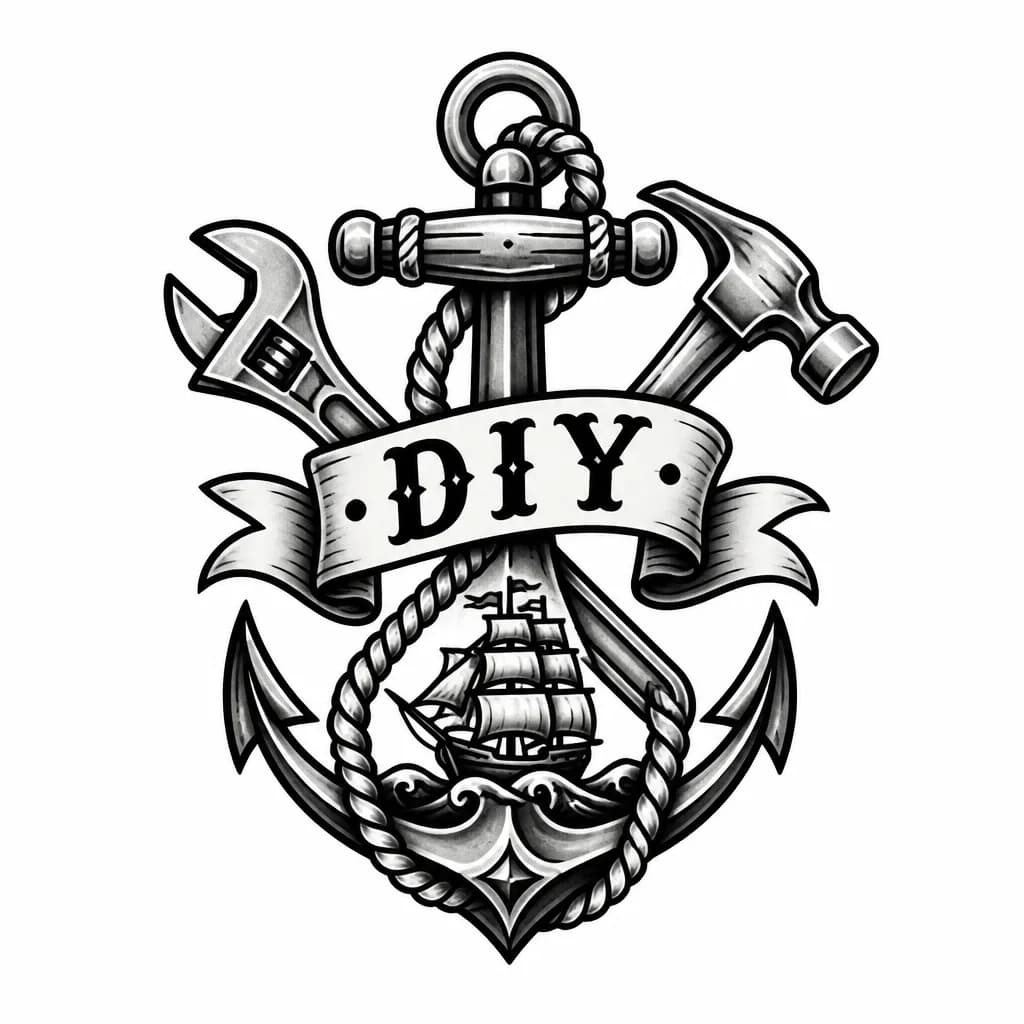 Тату эскиз: DIY - do it yourself, сделай сам, на изображении обязательно должна быть абревиатура diy, инструменты.