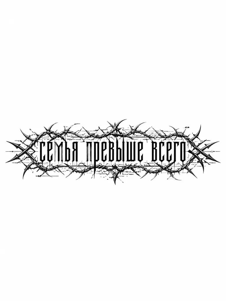 Тату эскиз: Просто надпись Большим шрифтом вертикально «семья превыше всего» 20 см , без дополнительных рисунков вертикально