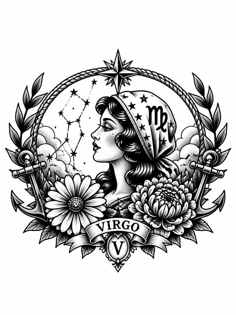 Тату эскиз: Для девушки знак зодиака дева цветок ромашка , или хризантема, созвездие и сам знак дева буква ,, небольшой рисунок скромный см 12 , женственный аккуратный