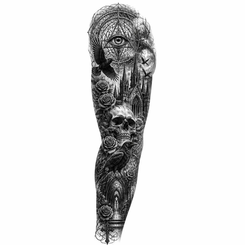 Тату эскиз: Prompt: Minimalist fine line tattoo design, symbolic representation of "piercing the illusion of reality", eye within a geometric fractal, occult symbolism, esoteric aesthetics, clean white background, black ink, highly detailed linework.