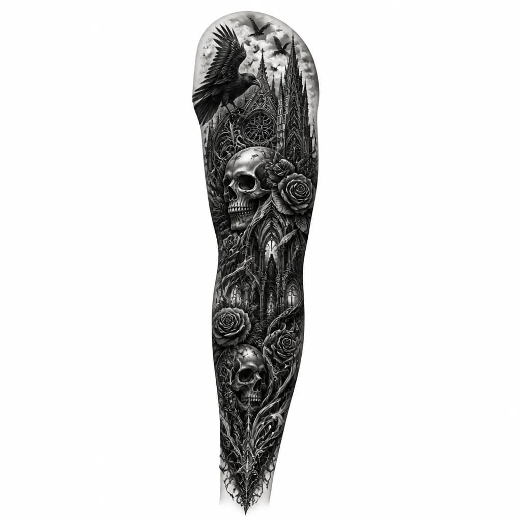 Prompt: Surrealist tattoo concept, a human silhouette dissolving into geometric patterns and smoke, representing the deconstruction of the ego, fine line art, dotwork shading, mystical and cerebral, black ink, isolated on white.