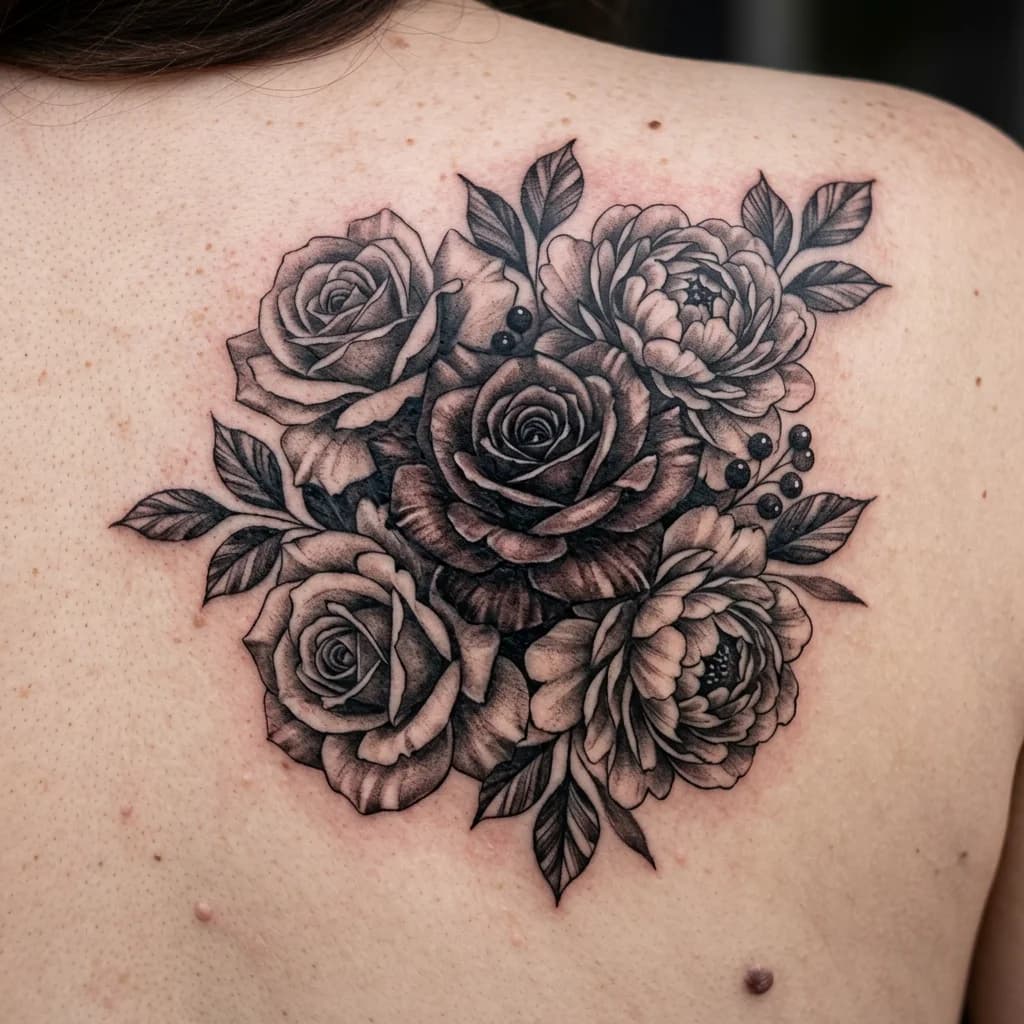 Cover-up: Черно серый реализм (floral)