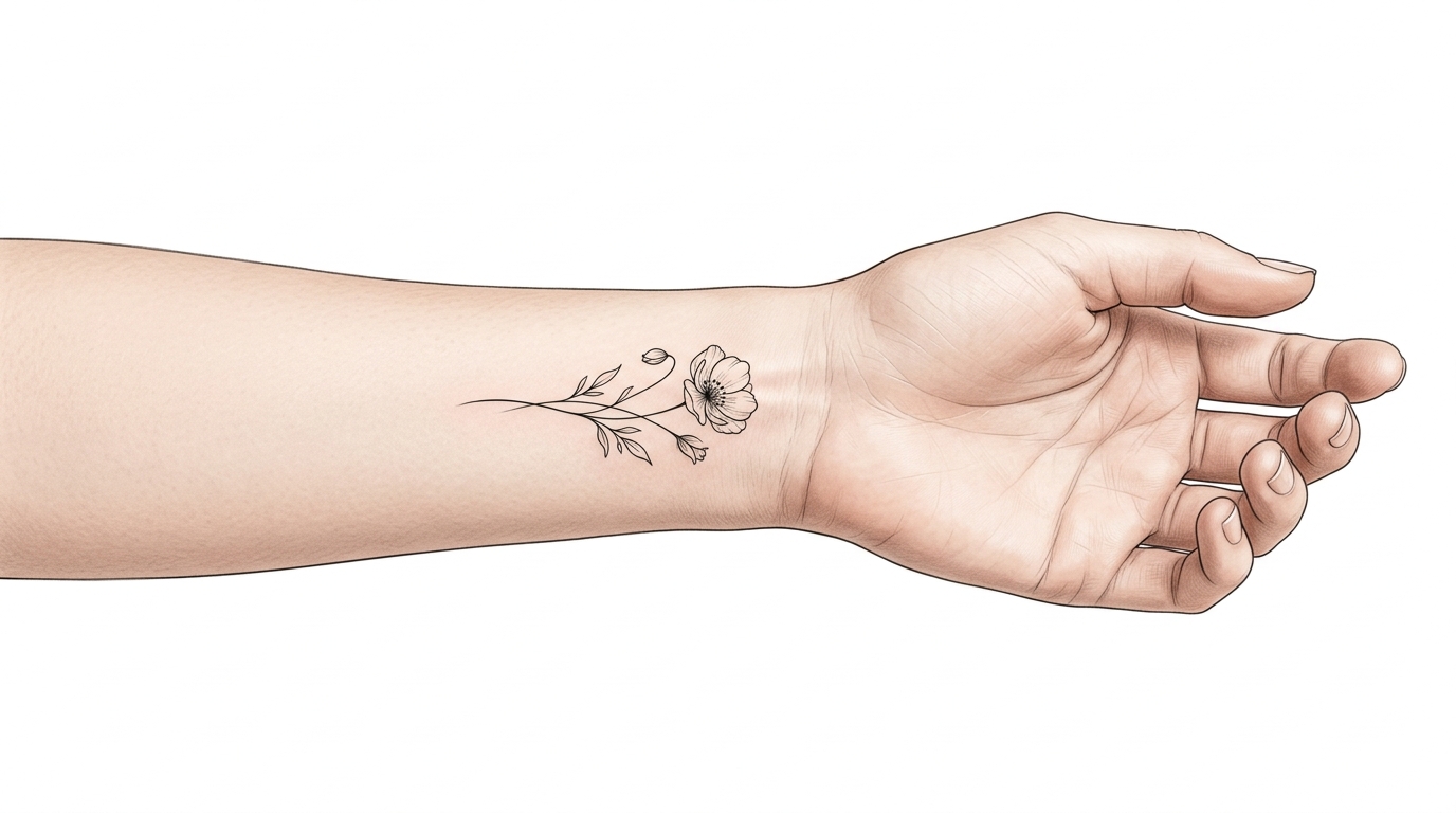Эскиз тату в стиле минимализм — тонкие линии, цветок