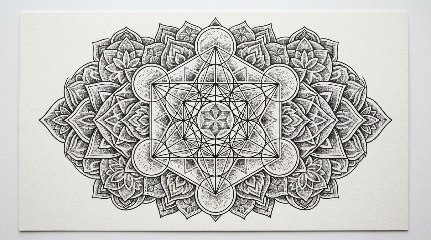 Эскиз тату геометрия — мандала с точечной техникой