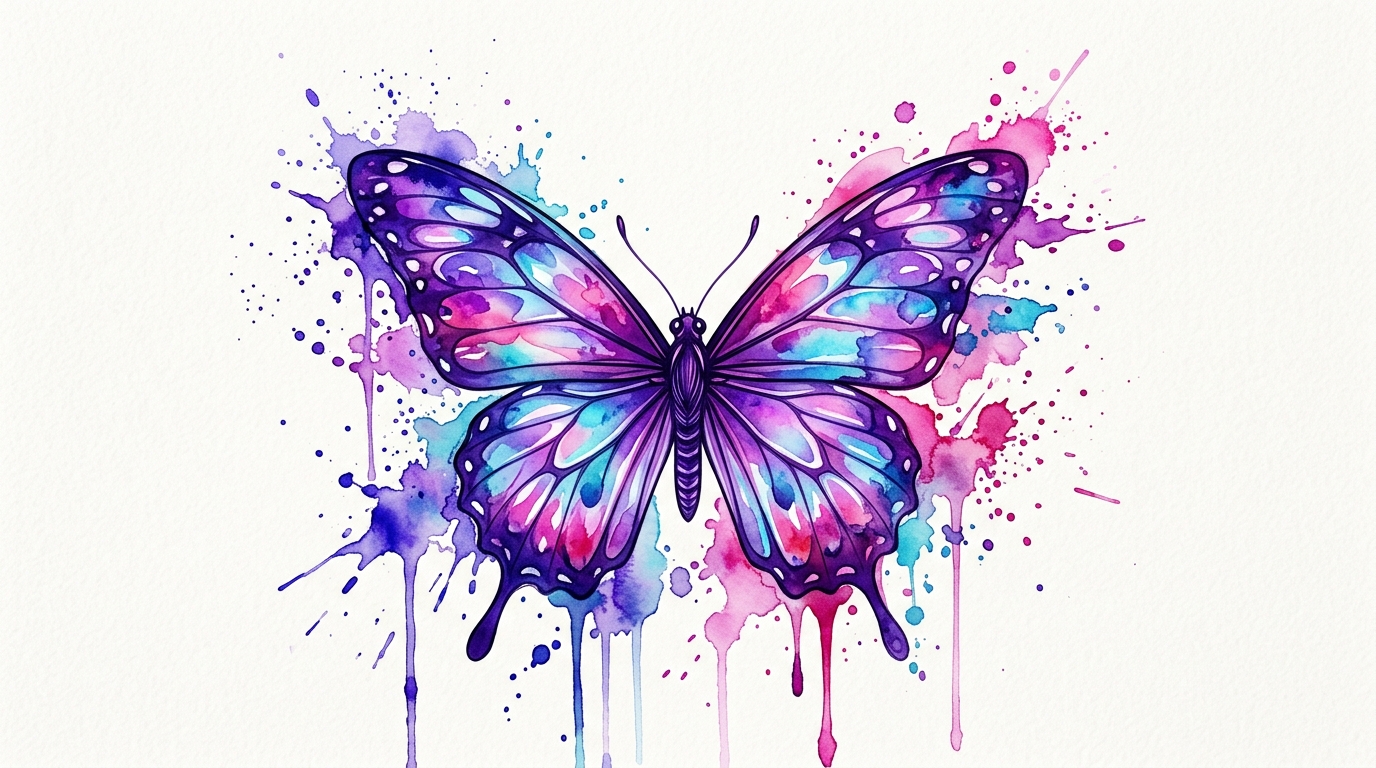 Эскиз тату акварель — бабочка с цветными разводами