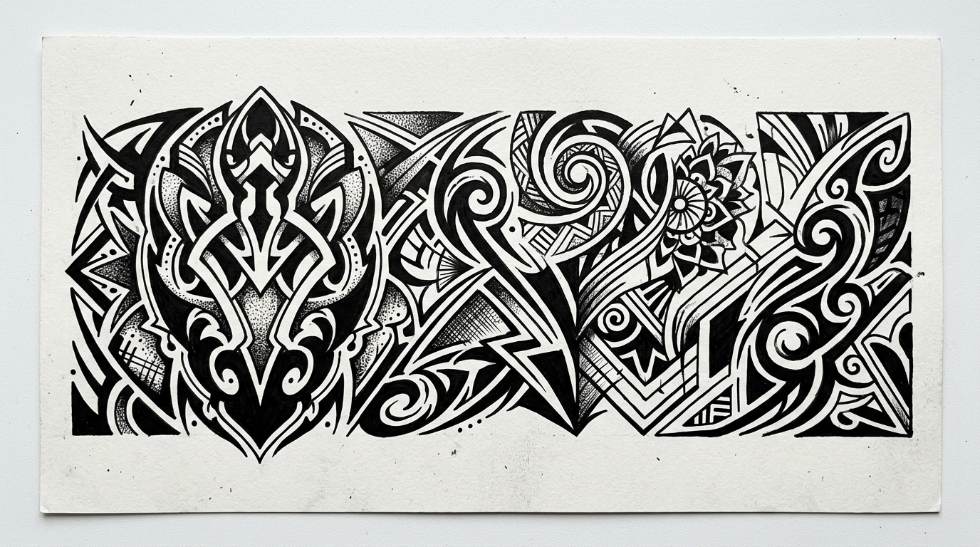 Эскиз тату блэкворк — абстрактный чёрный орнамент