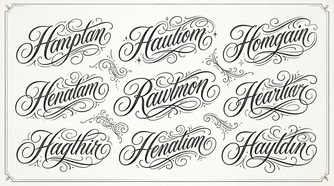 Эскиз тату надпись — каллиграфия с завитками