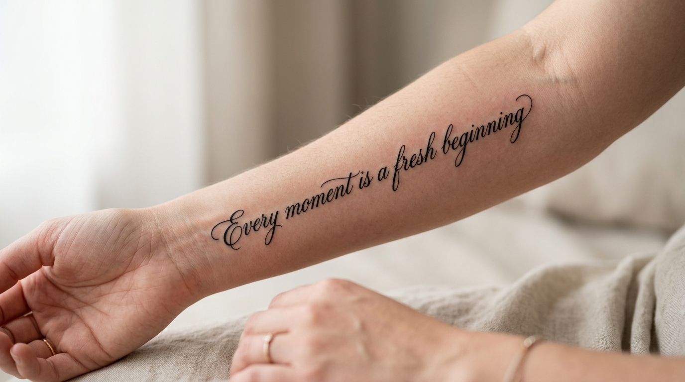 Каллиграфическая надпись тату на предплечье