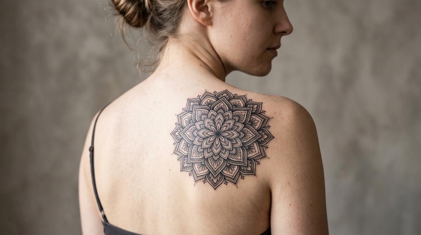 Мандала-тату на лопатке: пример правильного размещения с учётом анатомии тела
