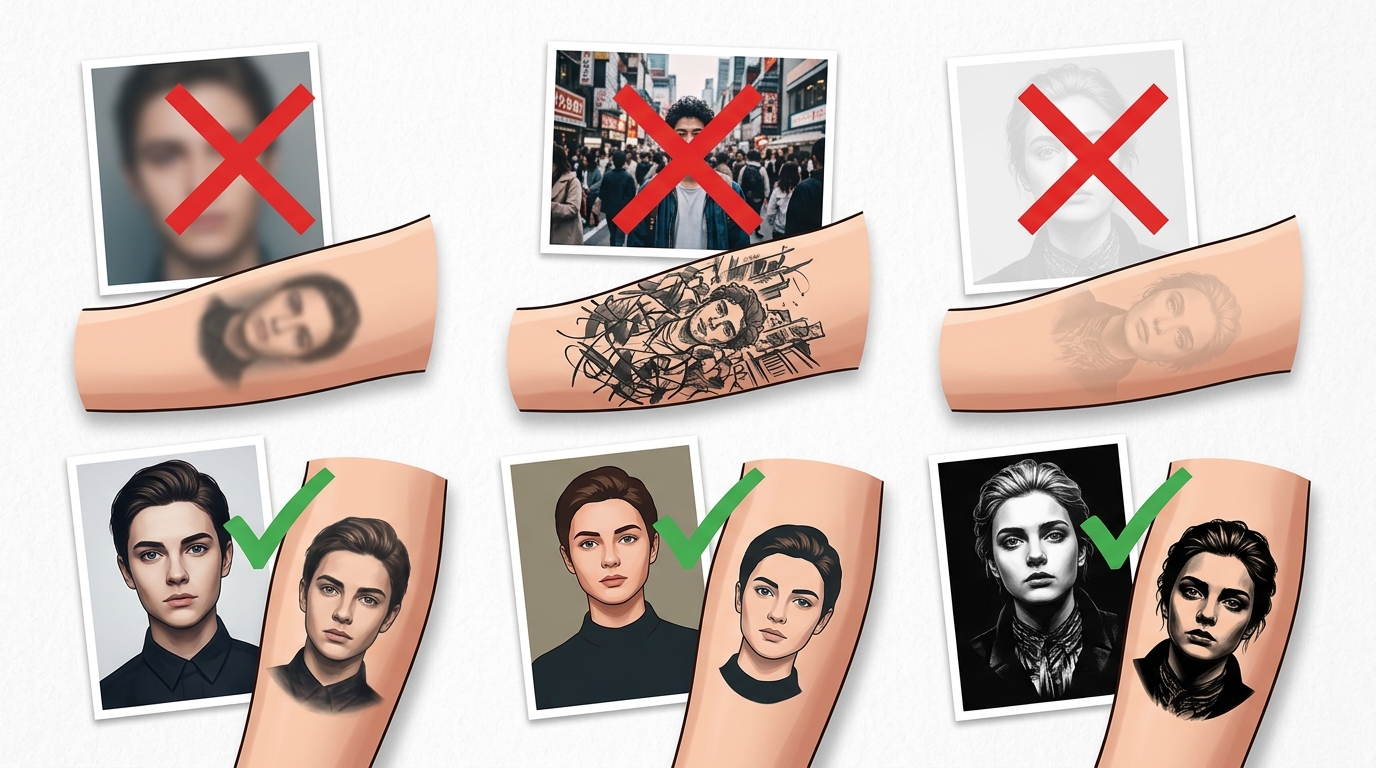 Сравнение хороших и плохих фотографий для создания тату-эскиза: резкость, контраст, фон