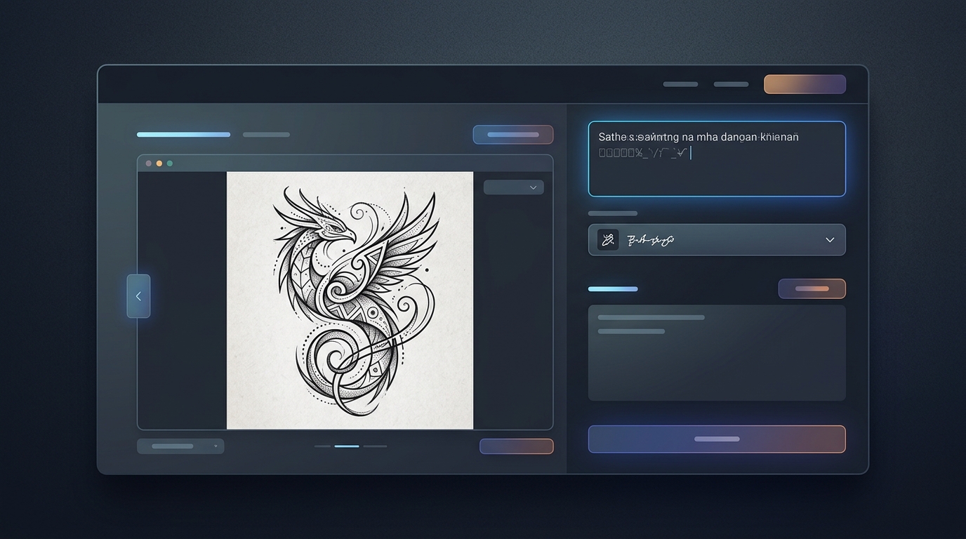 Интерфейс ИИ-генератора тату с тёмной темой и генерацией эскиза