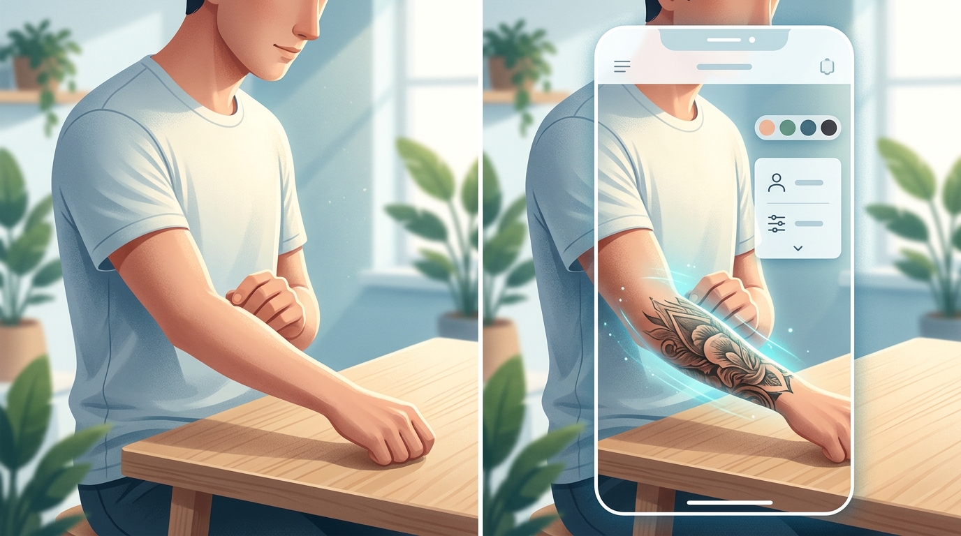 Виртуальная примерка тату: до и после наложения эскиза на руку