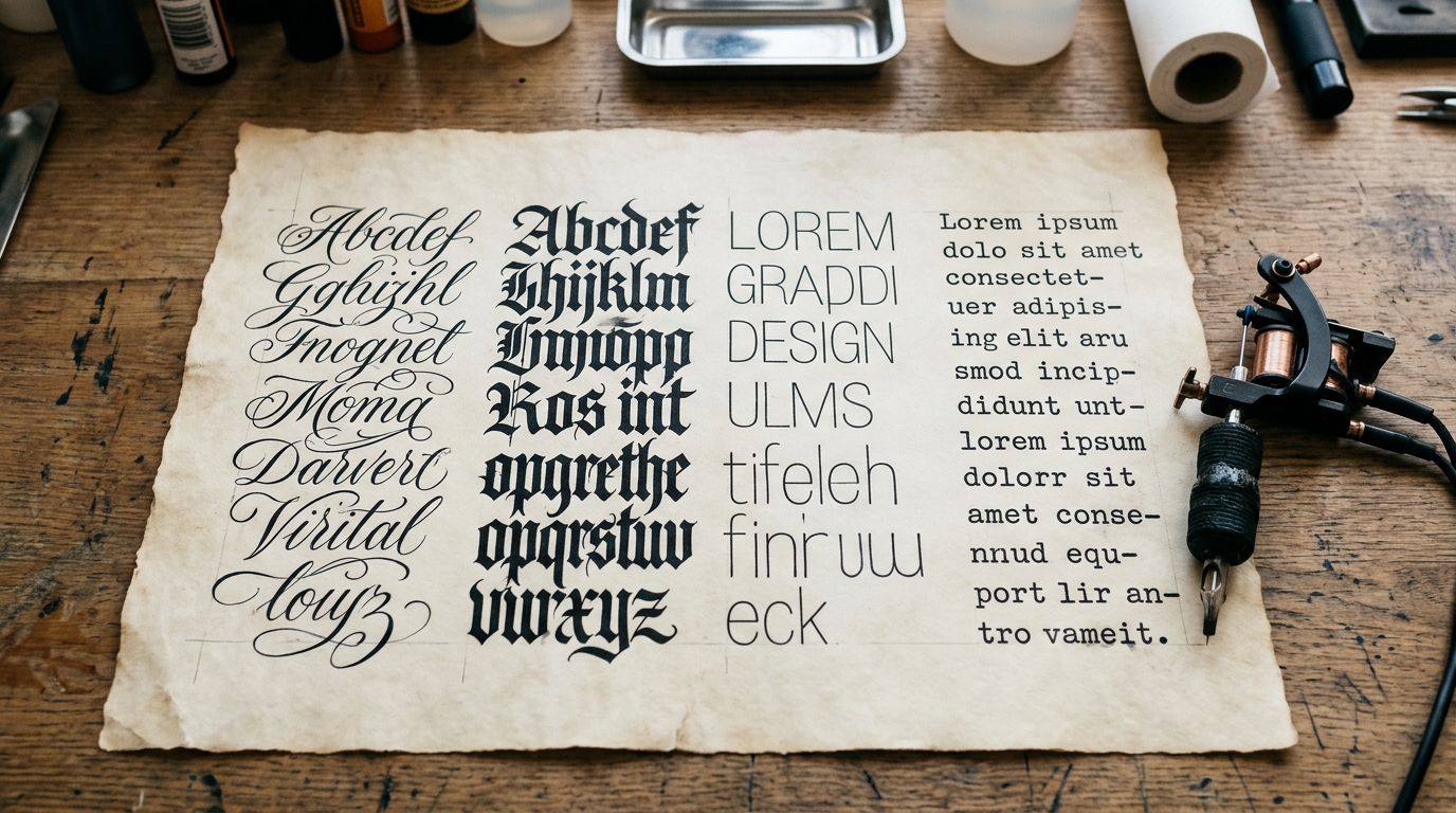 Разные стили тату-шрифтов: каллиграфия, готика, минимализм, декоративный