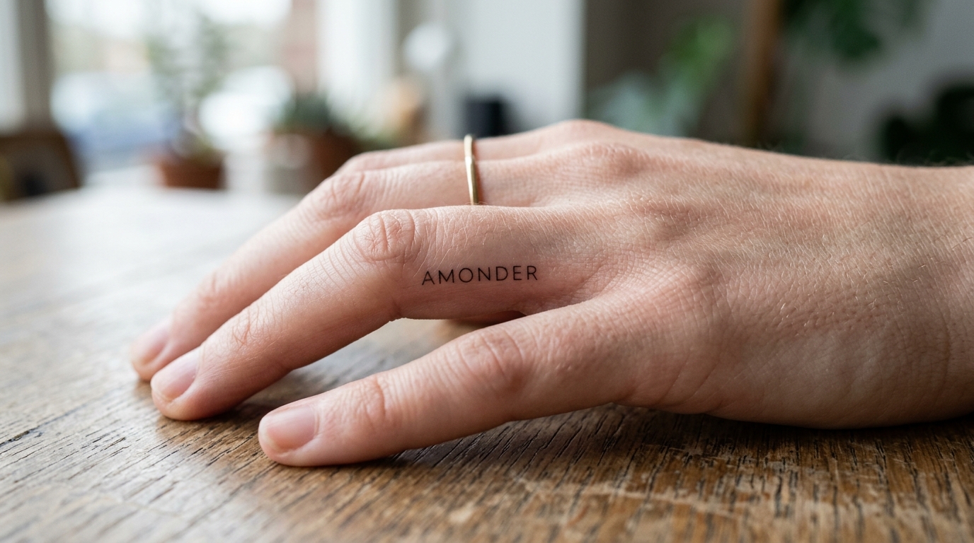 Миниатюрная тату-надпись на пальце