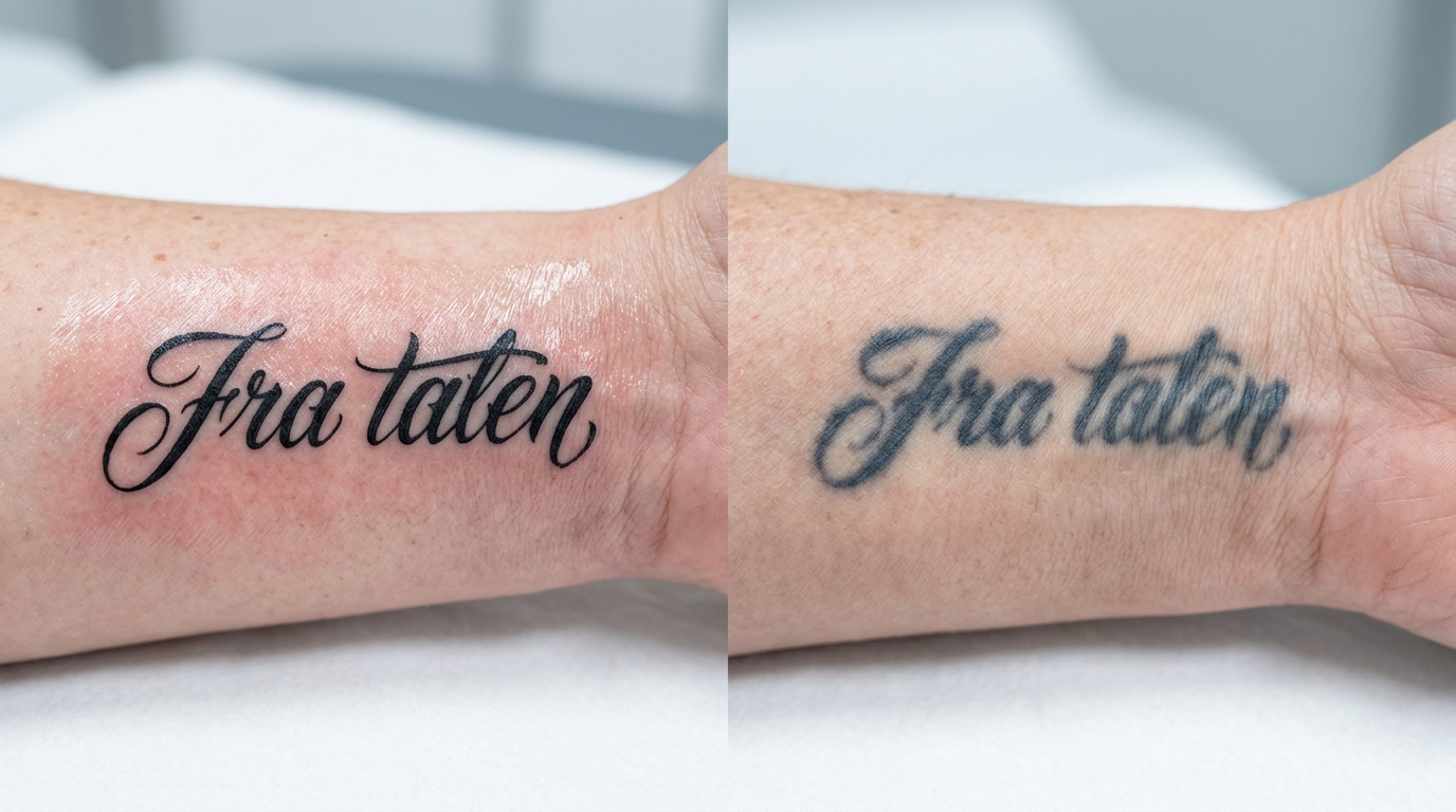 Сравнение свежей и зажившей тату-надписи