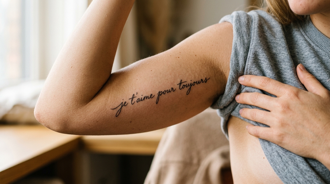 Тату-надпись рукописным шрифтом на внутренней стороне руки