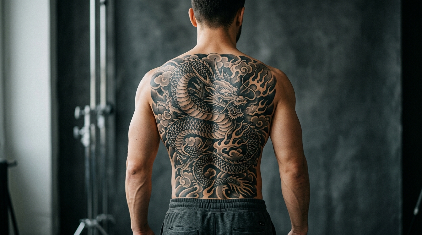 Японский дракон — тату на всю спину в традиционном стиле