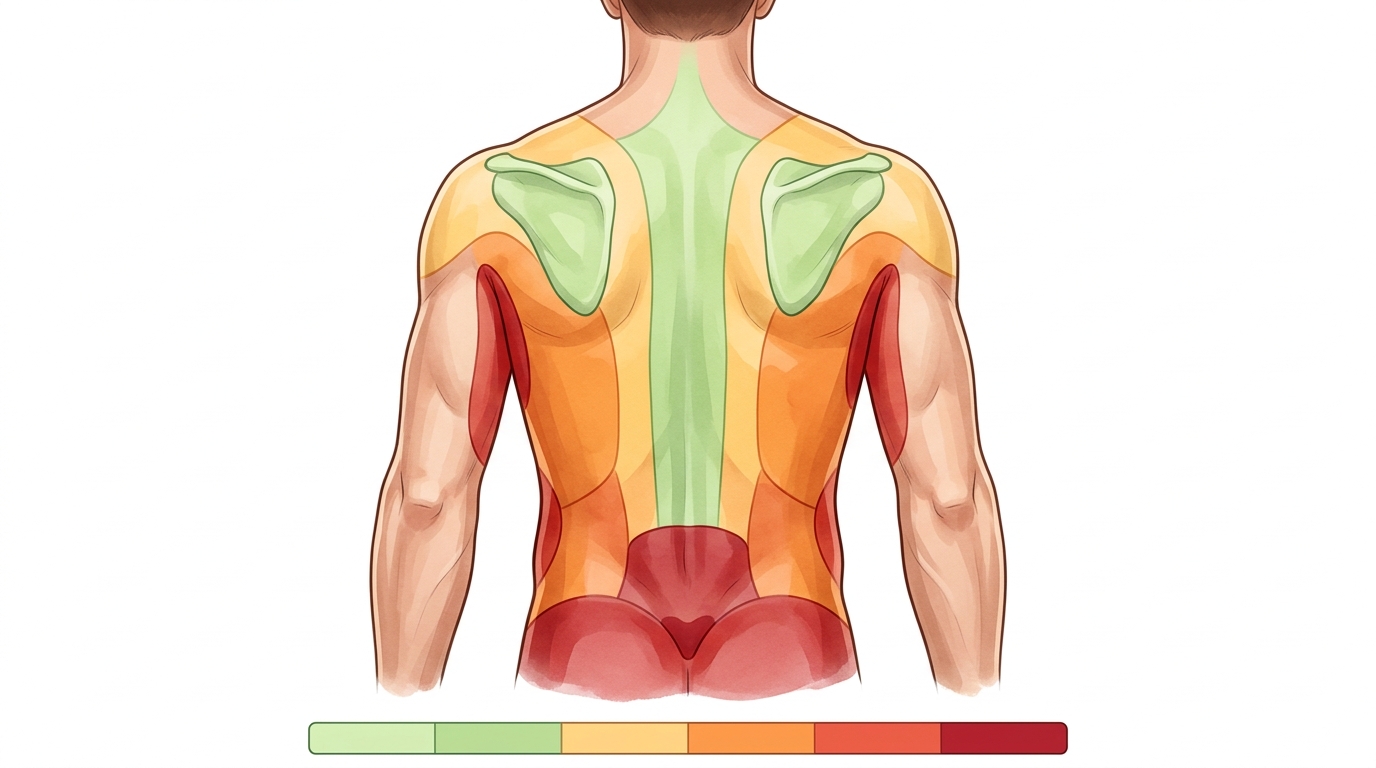Карта зон спины для размещения тату с указанием уровня болезненности