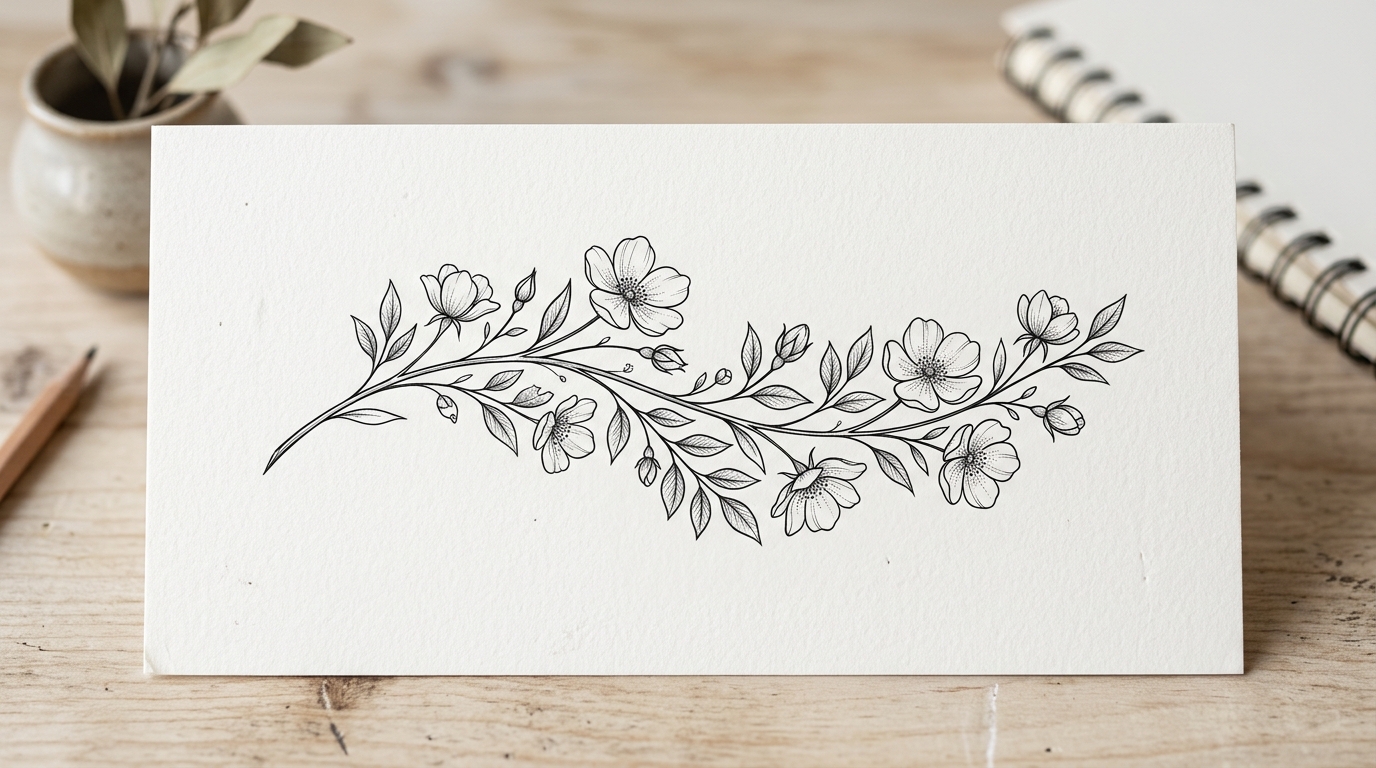 Эскиз минималистичной ботанической тату для запястья