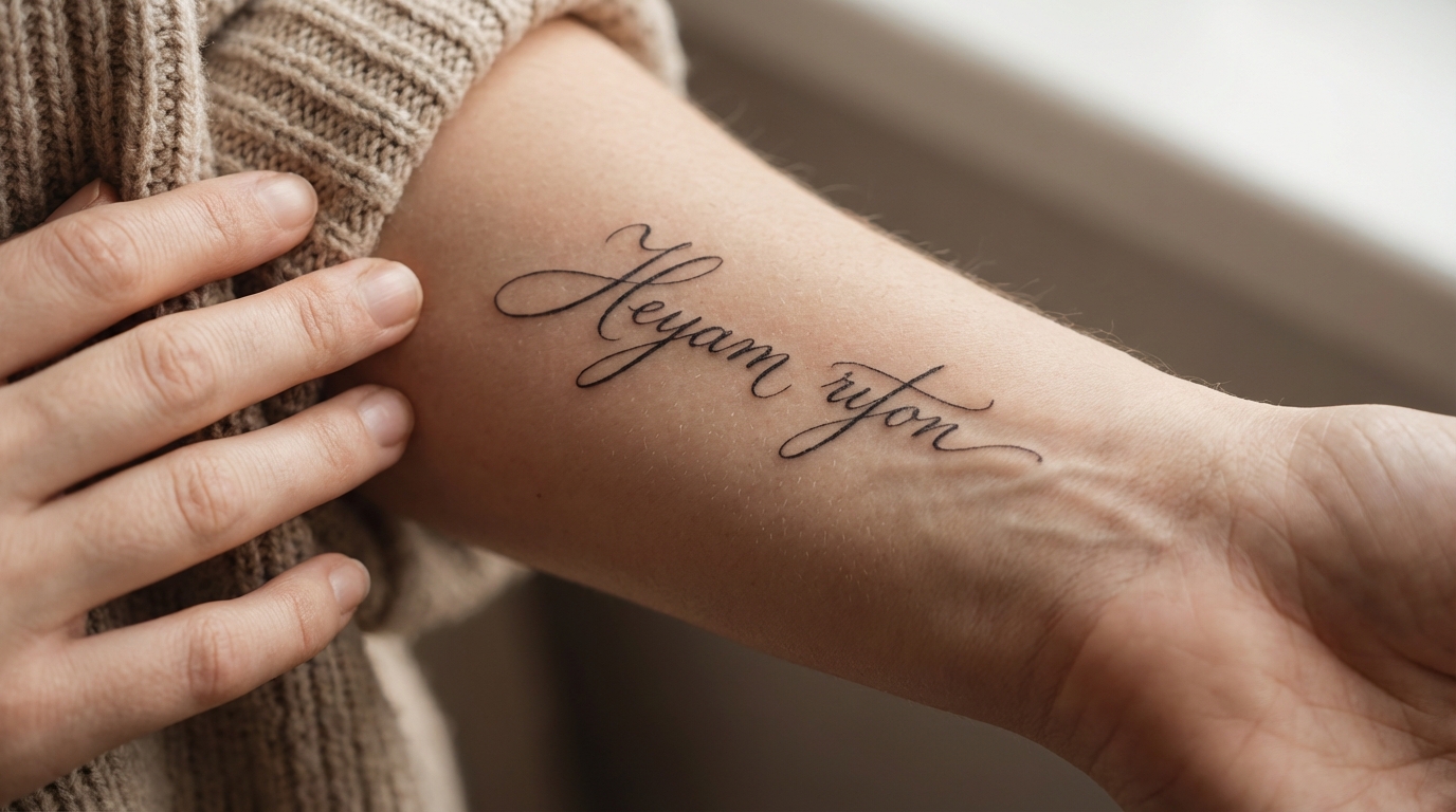 Тату надпись каллиграфическим шрифтом на внутренней стороне запястья