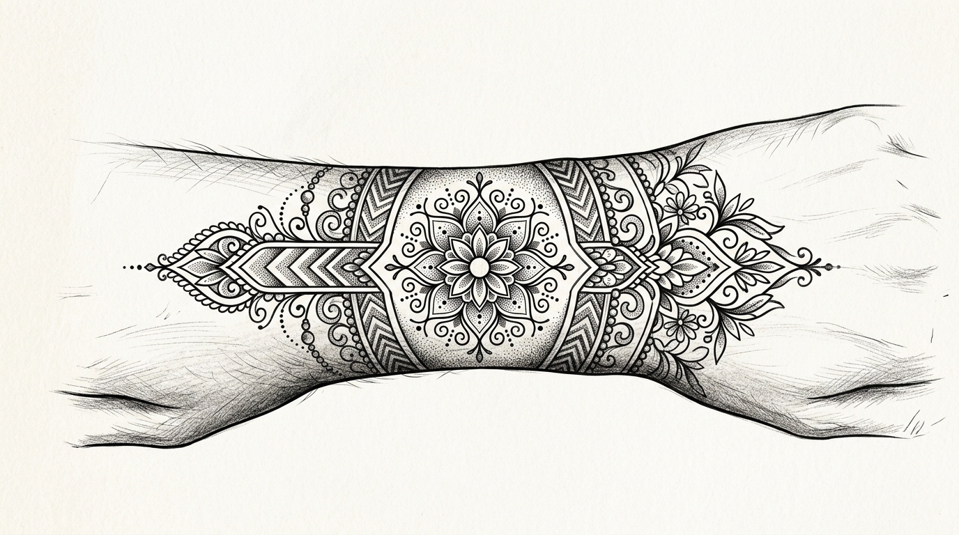 Эскиз тату-браслета для запястья в стиле дотворк