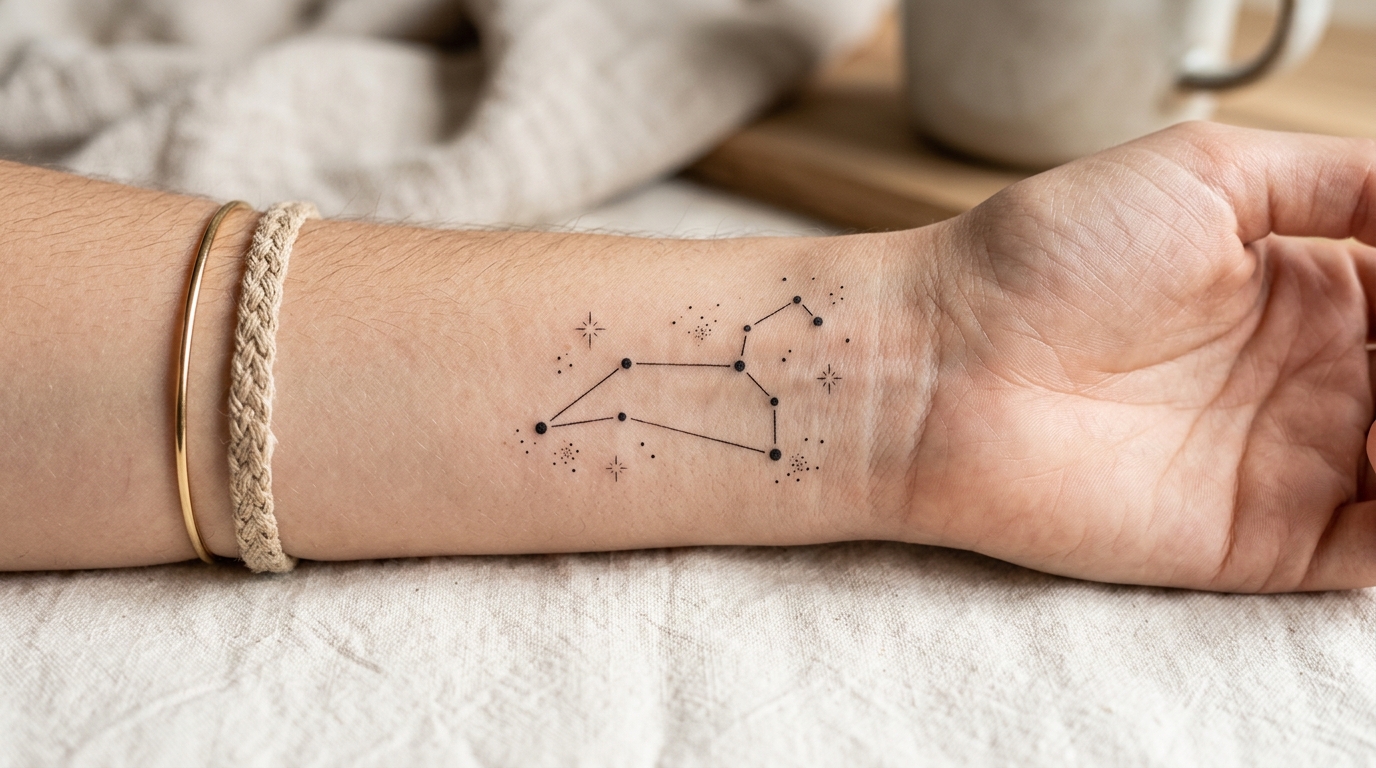 Эскиз тату созвездие на запястье в минималистичном стиле
