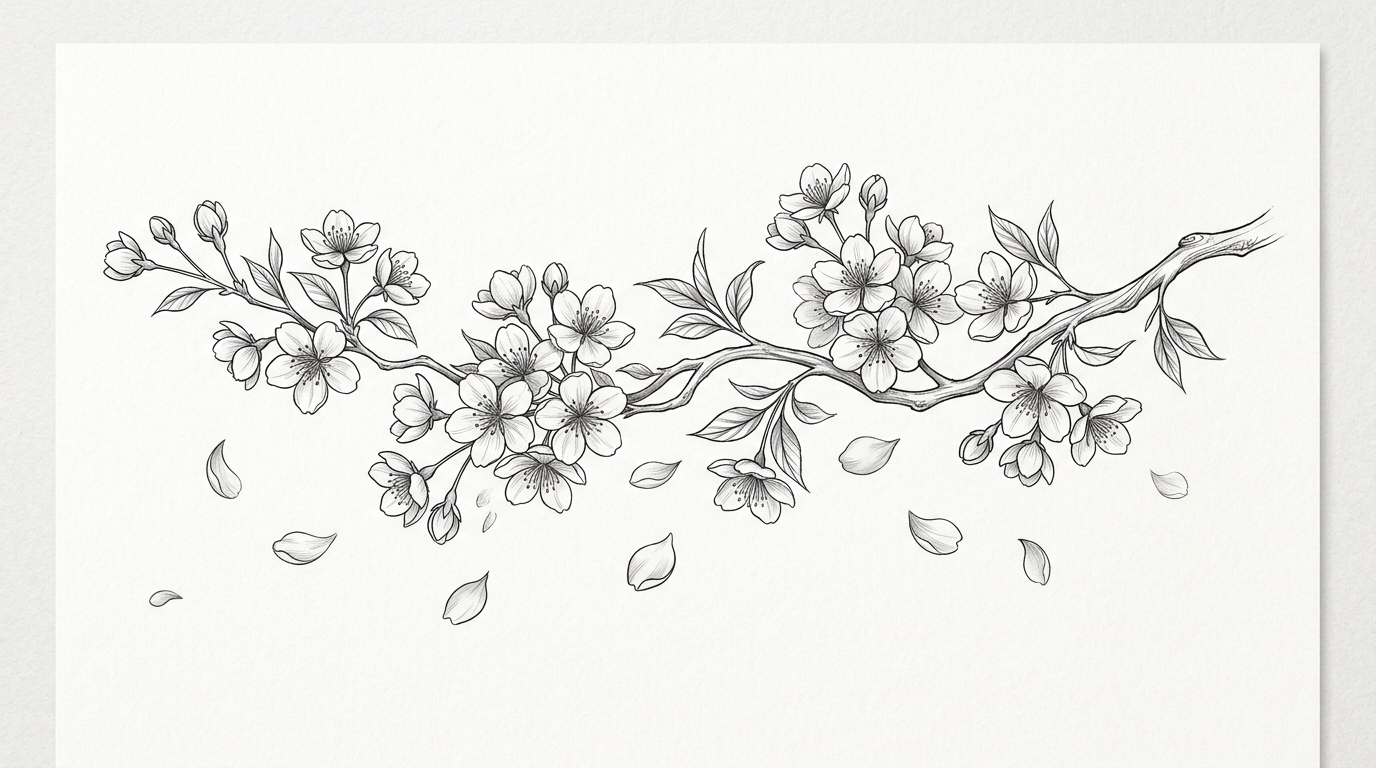 Эскиз тату сакура для запястья в японском стиле