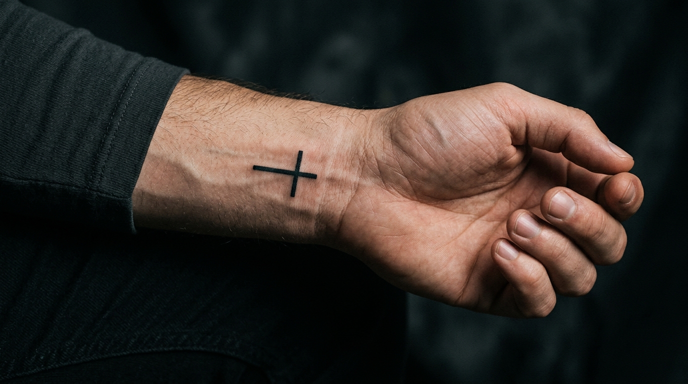 Тату крест на запястье у мужчины