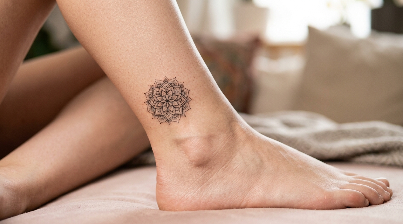 Маленькая дотворк-мандала на лодыжке