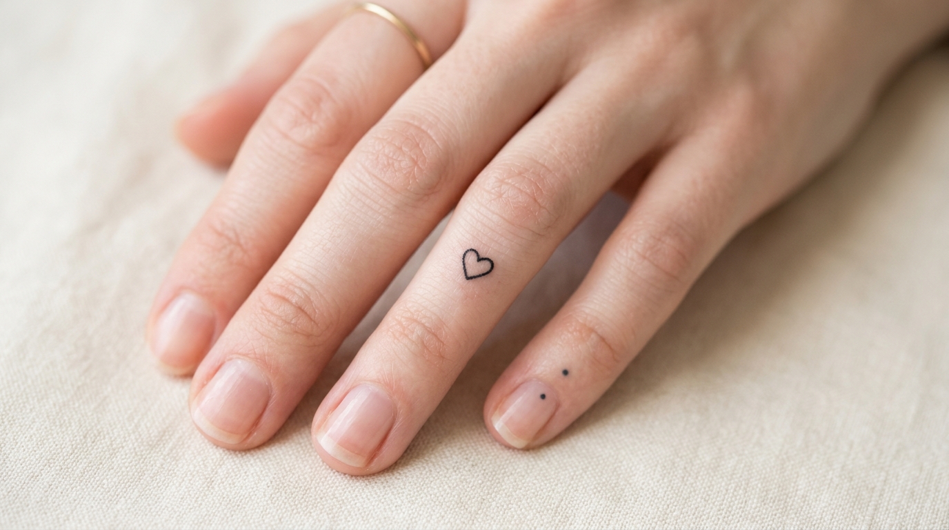 Маленькое сердечко-тату на безымянном пальце