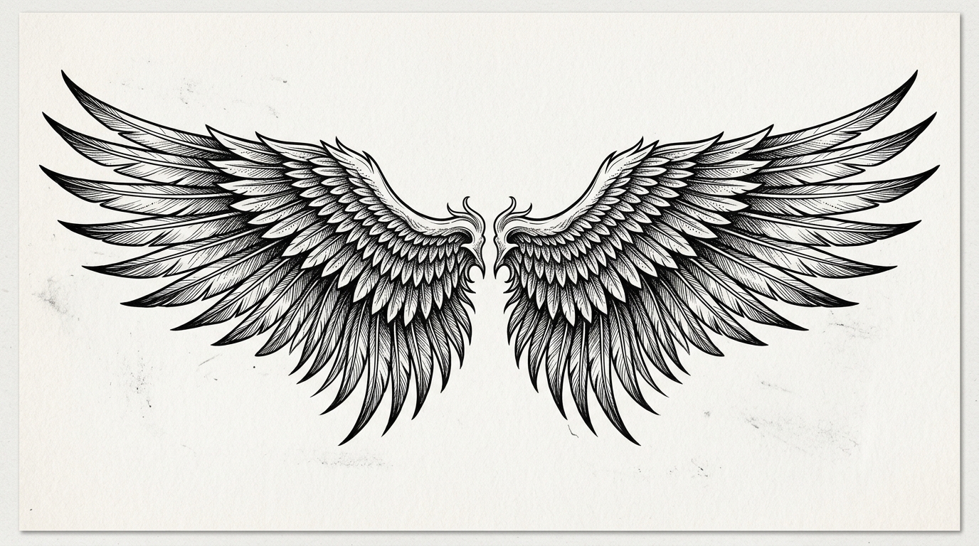 Эскиз тату крыльев ангела для грудной клетки