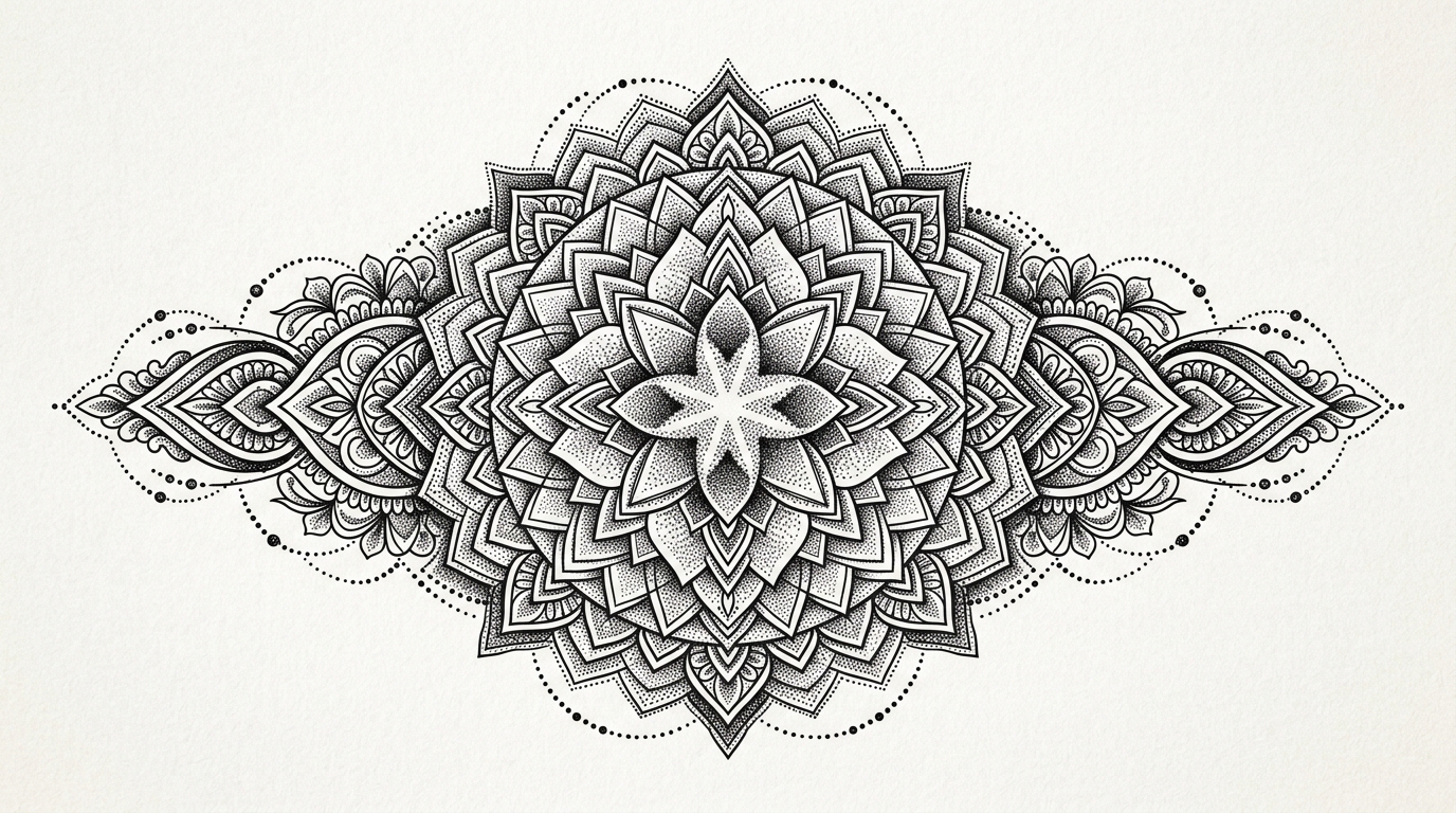 Эскиз тату мандалы в стиле дотворк для груди