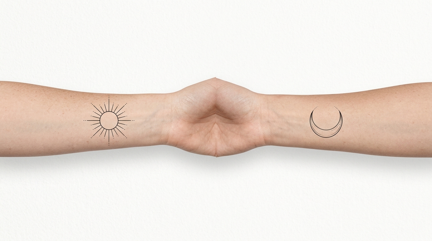 Парные тату солнце и луна на предплечьях