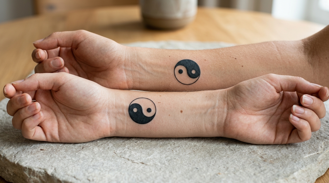 Парные тату инь и ян на запястьях