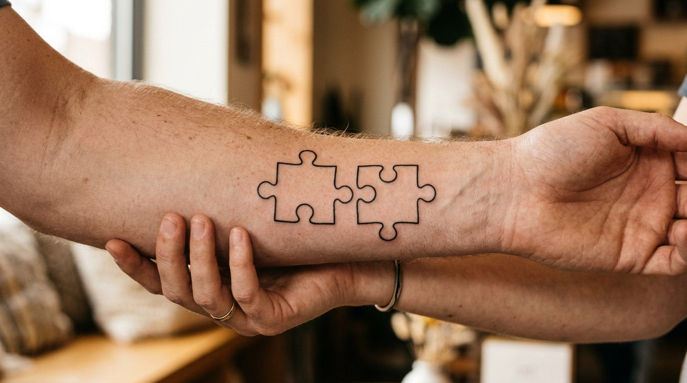 Парные тату в виде пазлов, которые складываются вместе
