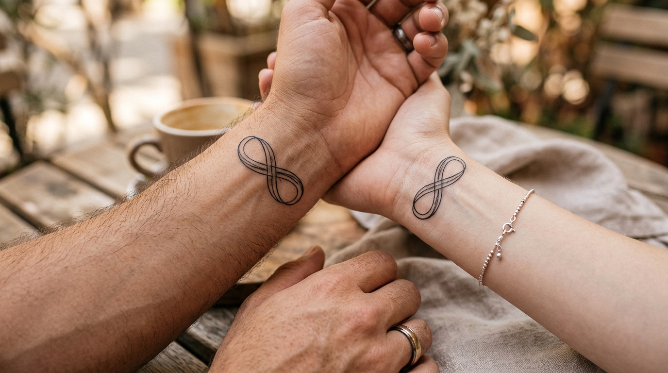 Парные тату знак бесконечности на запястьях