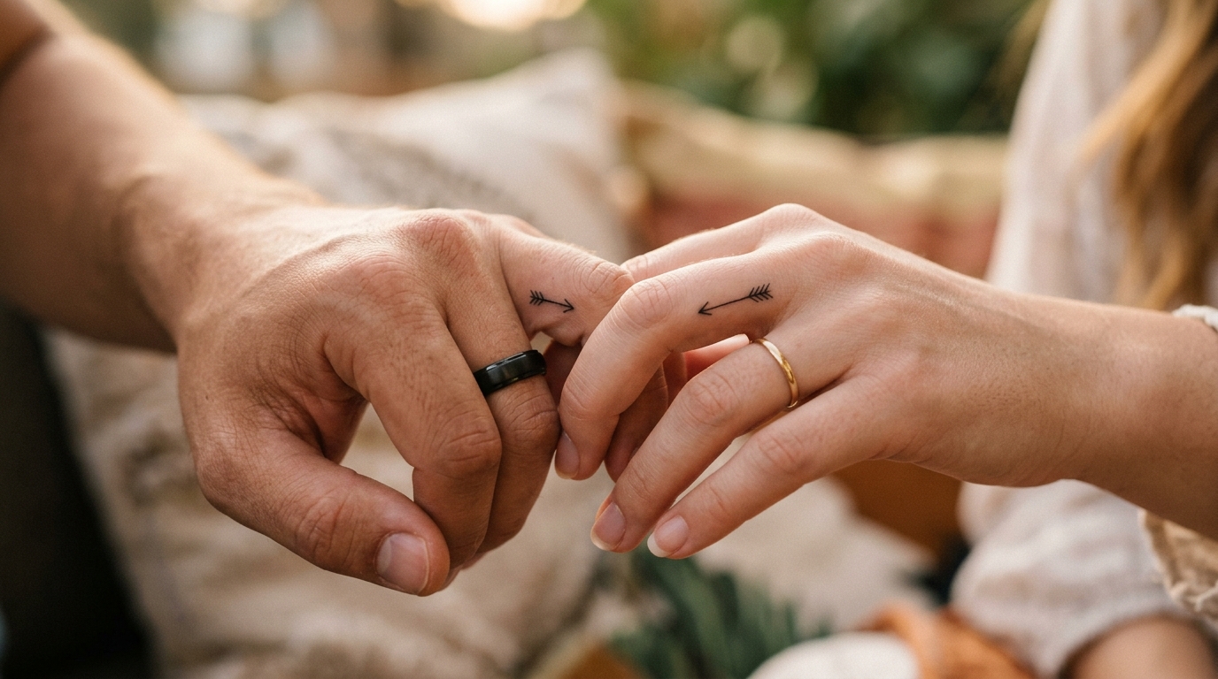 Парные тату со стрелками на пальцах