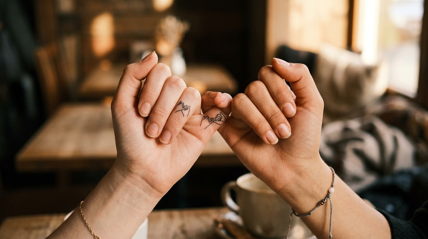 Парные тату с жестом мизинцев — обещание дружбы