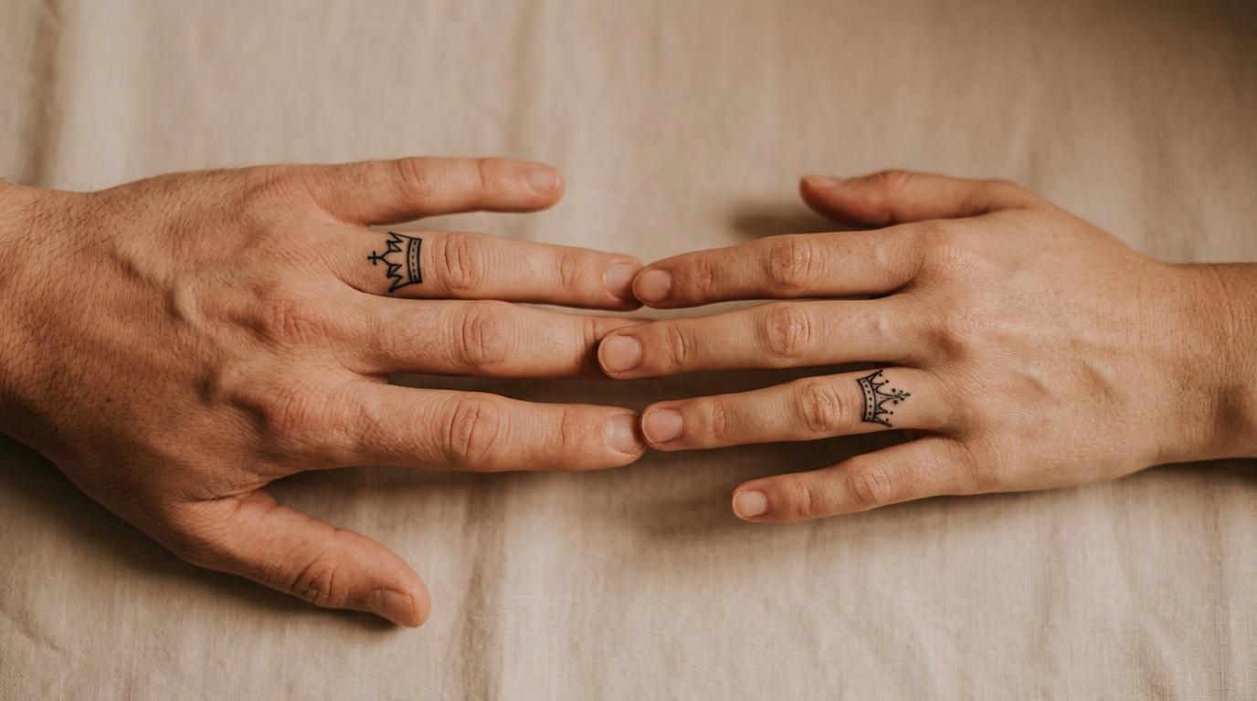 Парные тату на пальцах — короны на безымянных пальцах пары