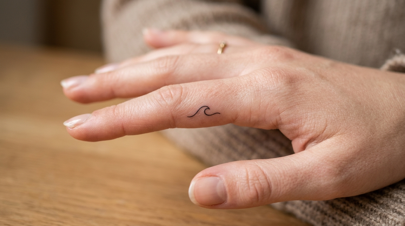 Тату на боковой поверхности пальца — волна fine-line