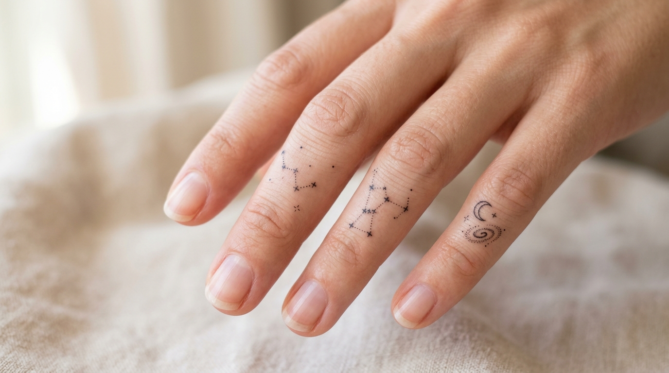 Дотворк-тату на пальцах — точечные узоры, созвездия