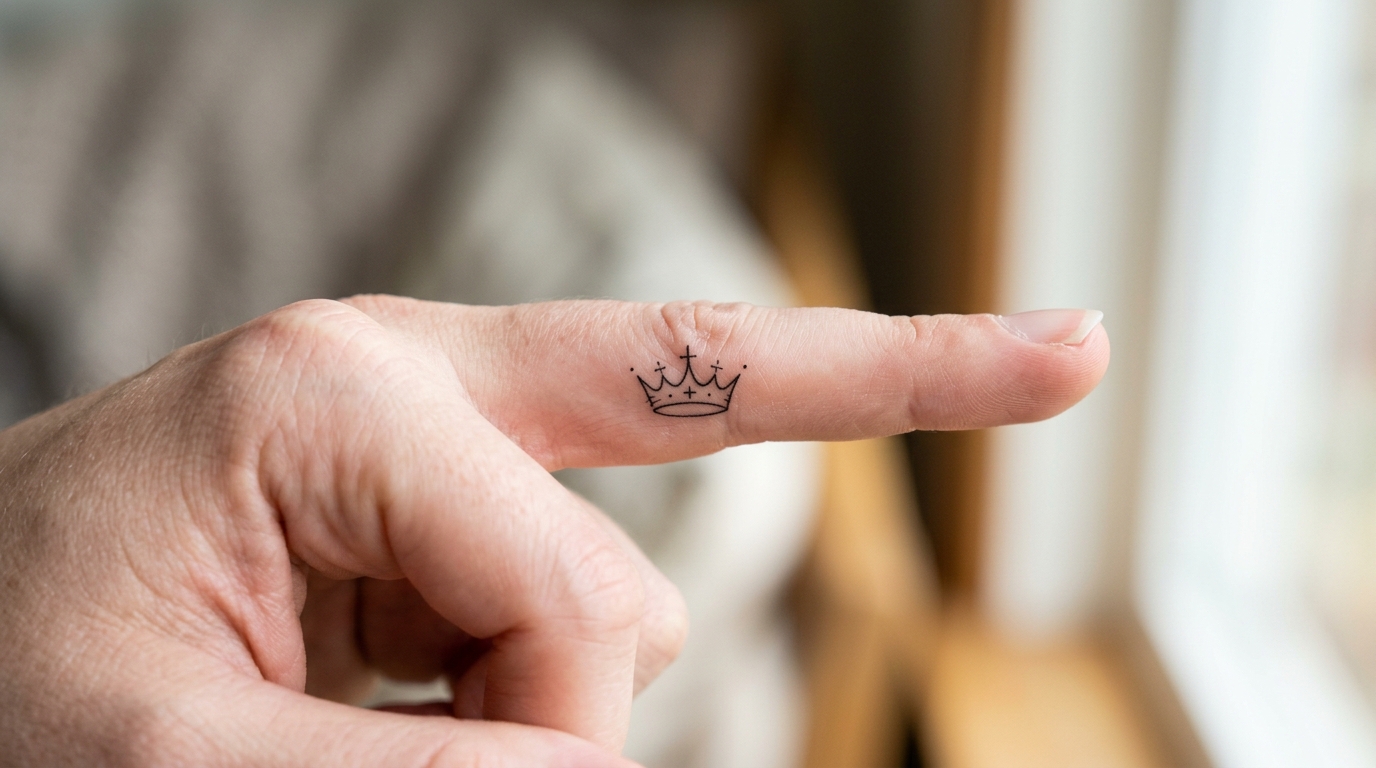Маленькая корона-тату на пальце — символ лидерства
