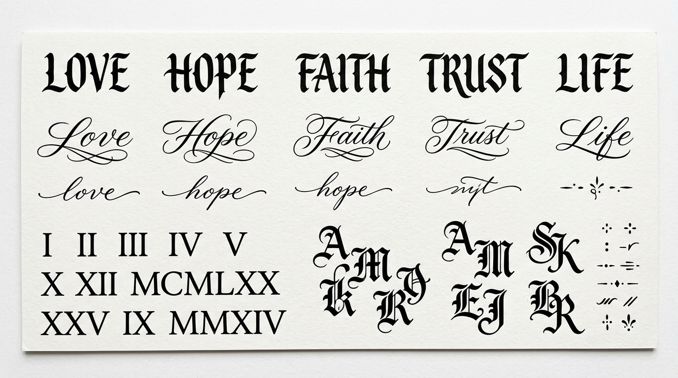 Эскизы надписей для тату на пальцах — слова, шрифты, римские цифры