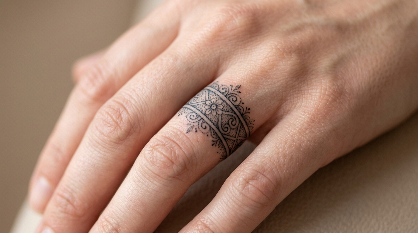 Тату-перстень на безымянном пальце — орнаментальный узор вместо кольца