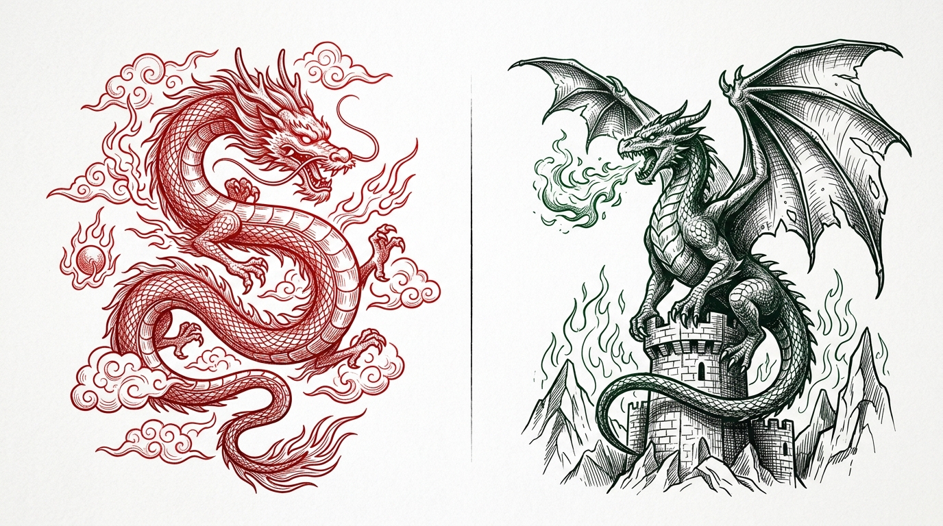 Сравнение восточного и западного дракона — различия в символике и дизайне